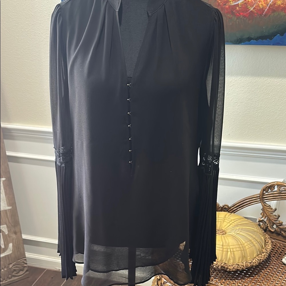 Elegant Black Long Sleeve Blouse with Mandarin Collar